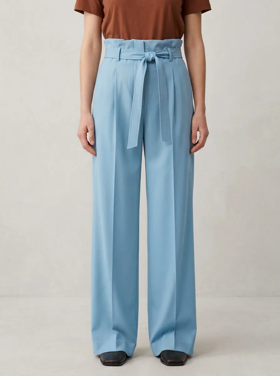Side Pockets Belted High Rise Wide Leg Pants