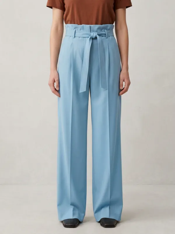 Side Pockets Belted High Rise Wide Leg Pants