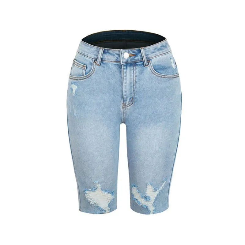Distressed Pocketed Denim Shorts