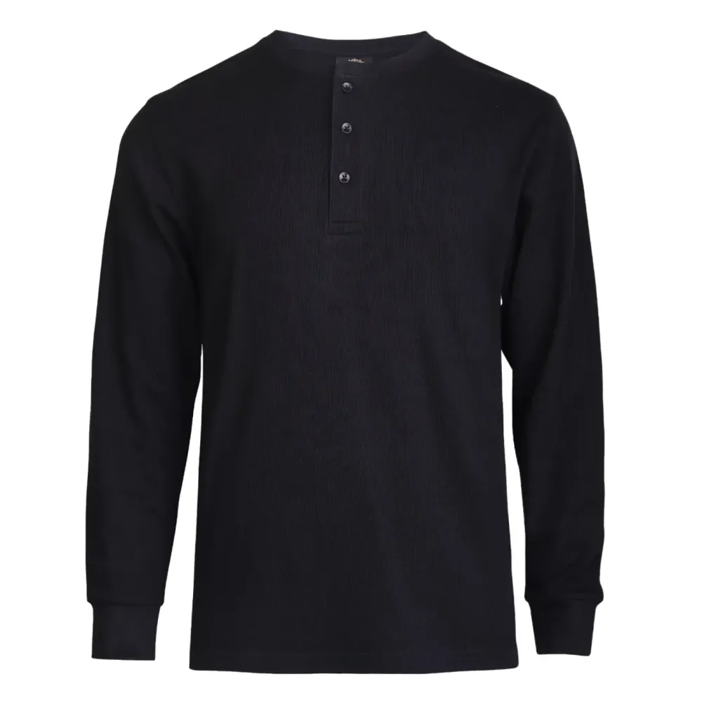 Men's Long-Sleeve Cotton Waffle-Knit Thermal Henley Shirt