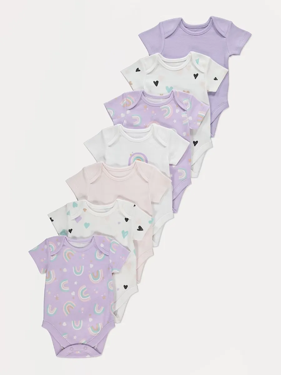 Rainbow Short Sleeve Bodysuits 7 Pack