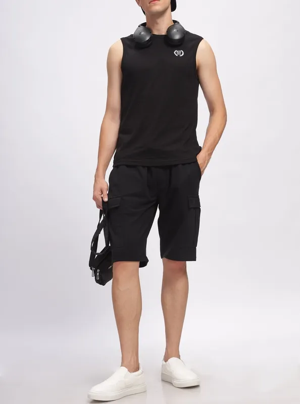 Black Loop Knit Cotton Shorts
