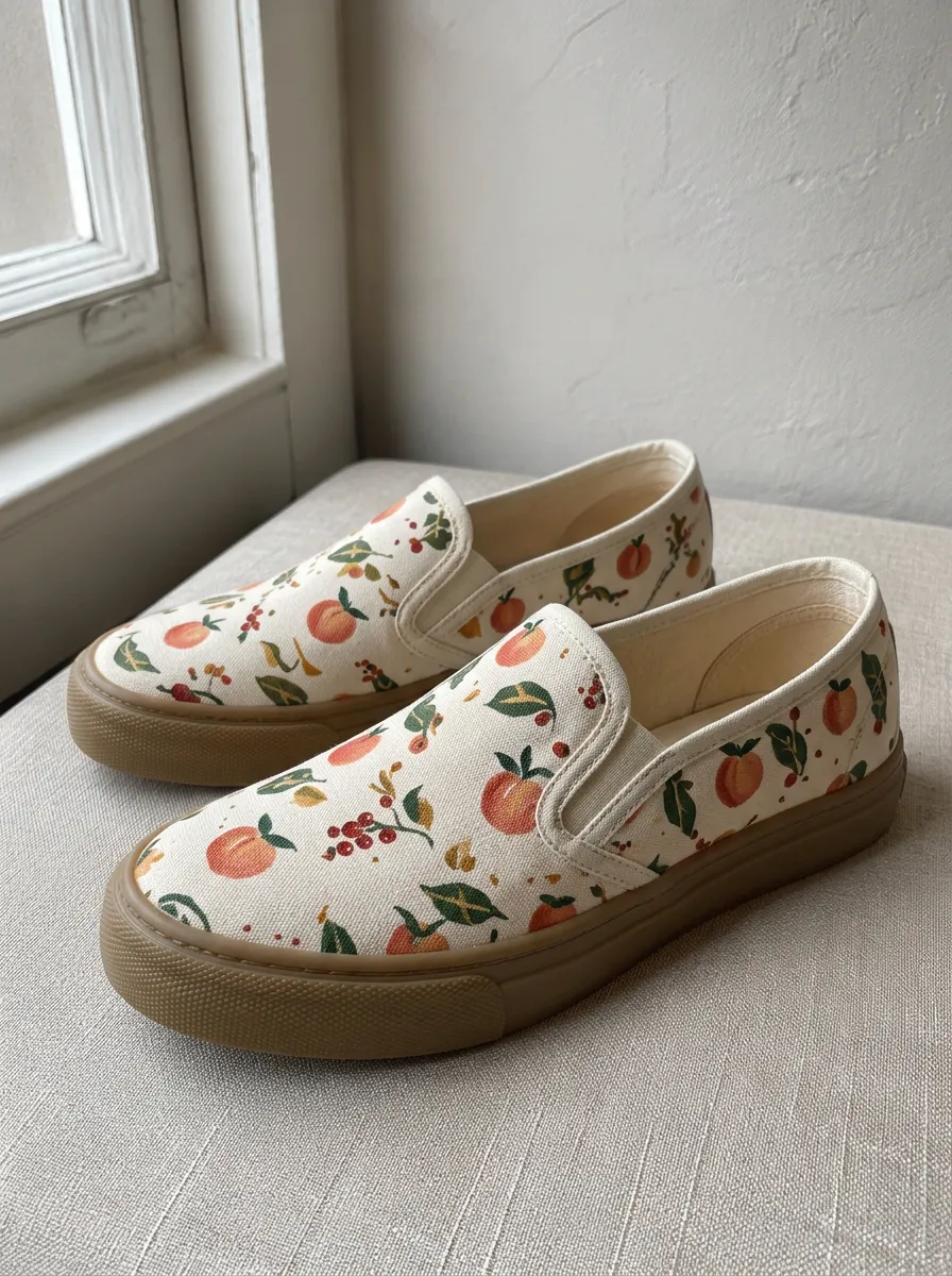 Women's Fruit Lover Peach Botanical Printed Canvas Shoes
