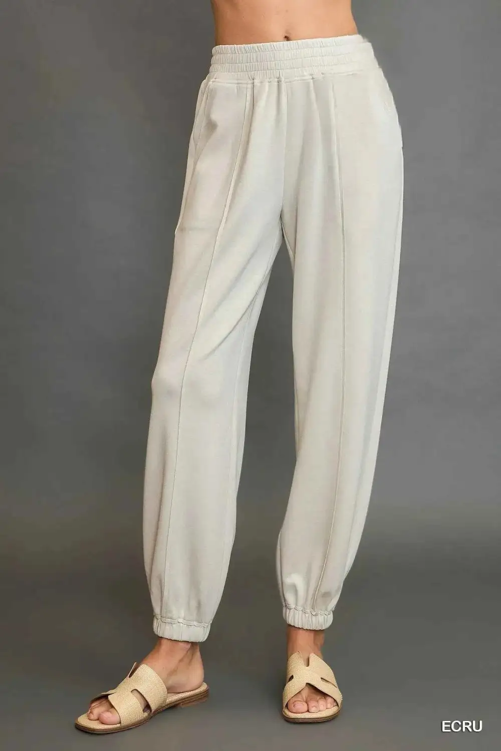 Drawstring Jogger Pants with Front Seam Detail T-Shirt