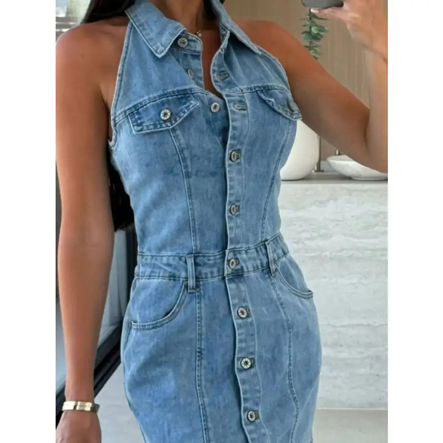 Button Front Sleeveless Mini Dress