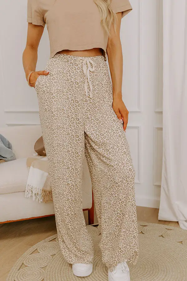 High Waist Wide Leg Leopard Drawstring Pants
