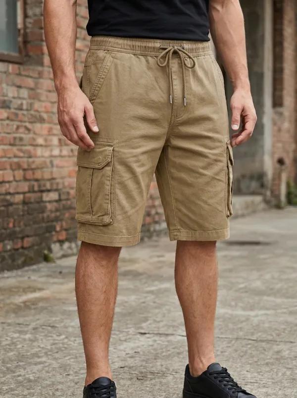 Outdoor Multi-Pocket Drawstring Cargo Shorts