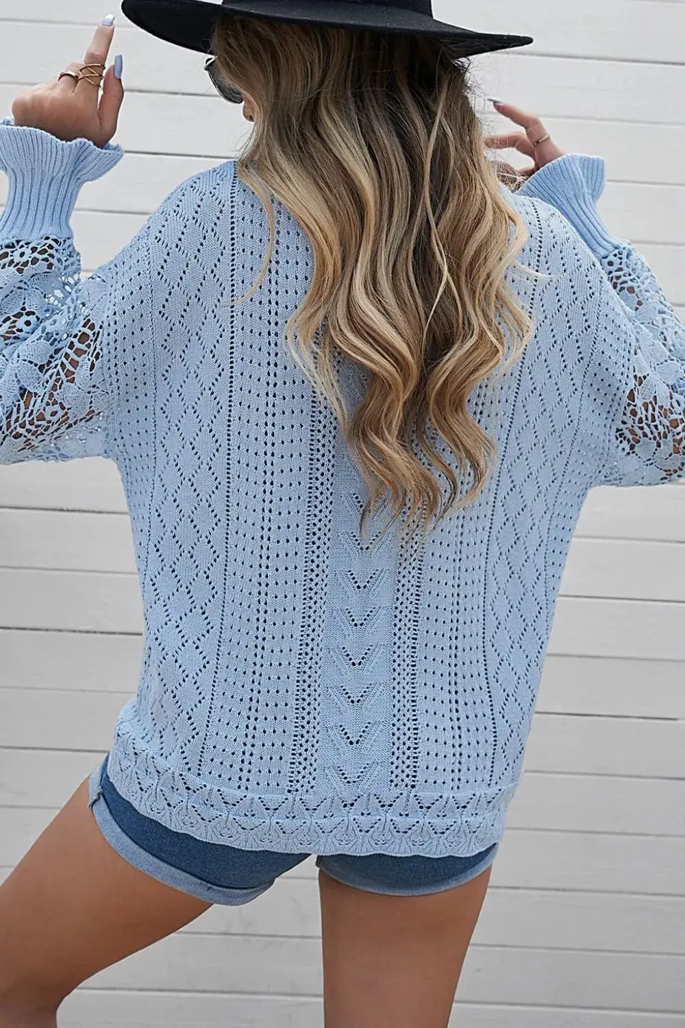 Long Sleeve Round Neck Openwork Sweater