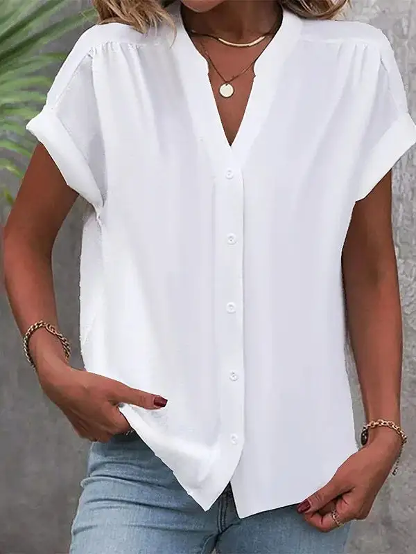 Women's Buttoned V-Neck Relaxed Blouse