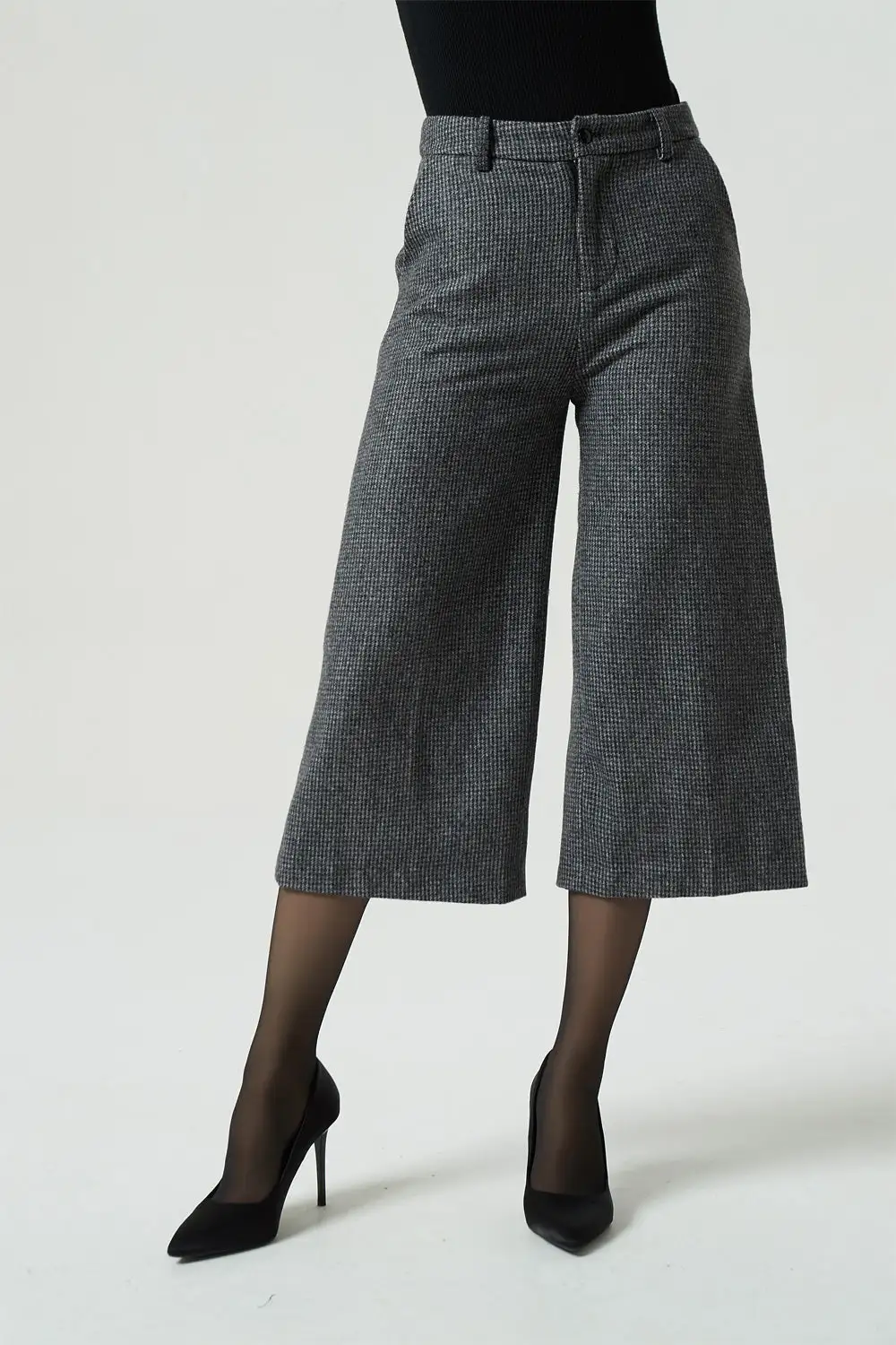 Refined Wool Blend Palazzo Wide Leg High Waist Pocketed Trousers