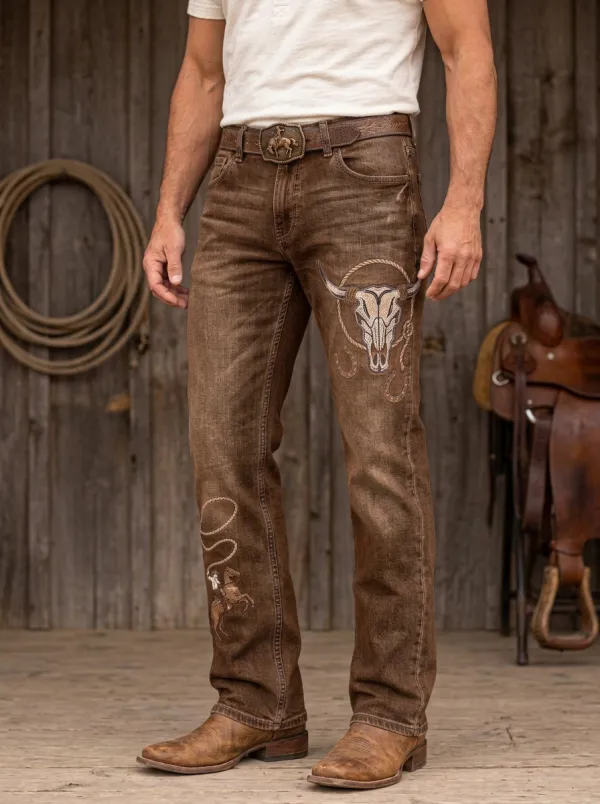 Men's Western Cowboy Rodeo Skull Jeans