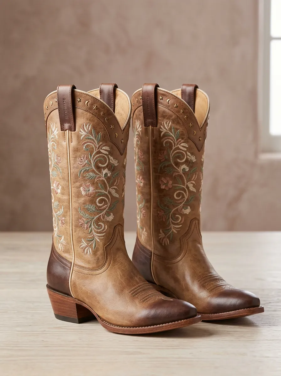 Ranch Floral Star Embroidered Collection Unisex Western Cowboy Boots