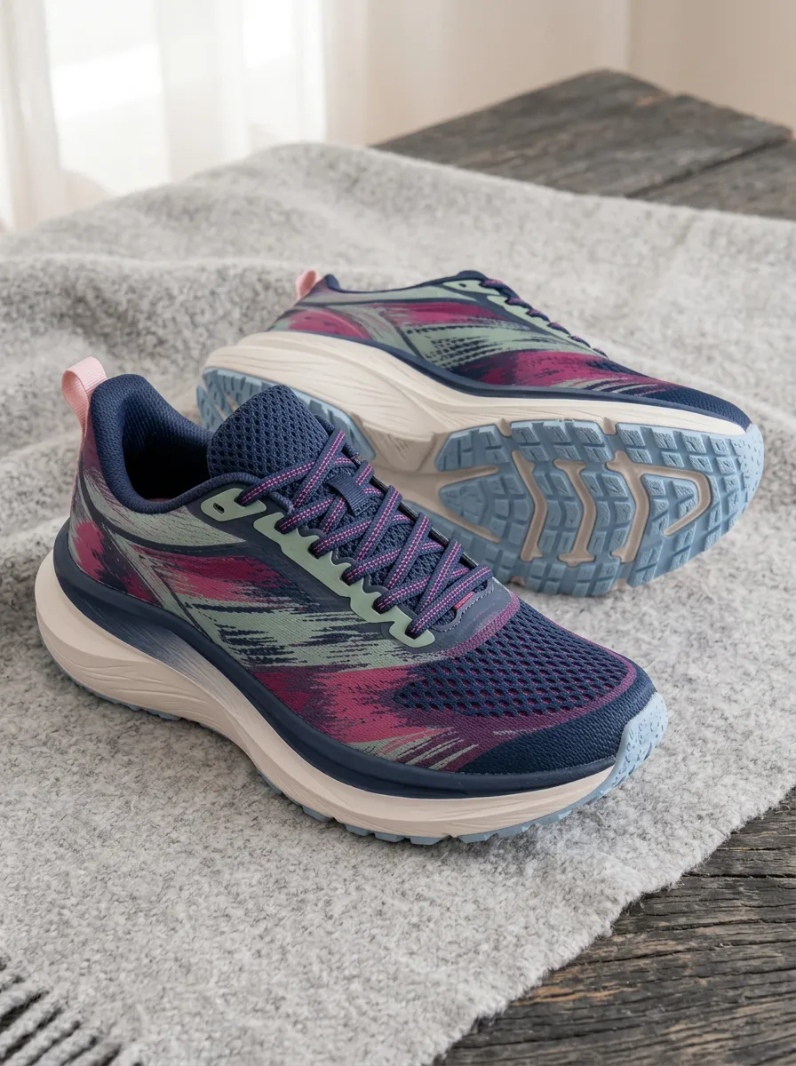 Women's Stride Abstract Brushstroke Pattern Printed Running Shoes Sneakers