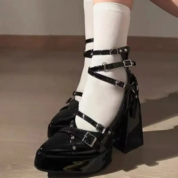 Gothic Platform Pumps with Multiple Buckle Straps