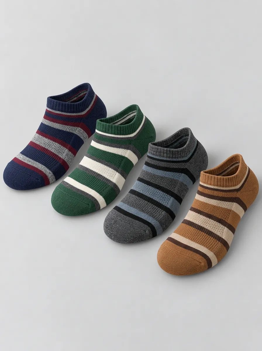 Men's Casual Multicolor Striped Pattern Printed Ankle Socks 4-Pack