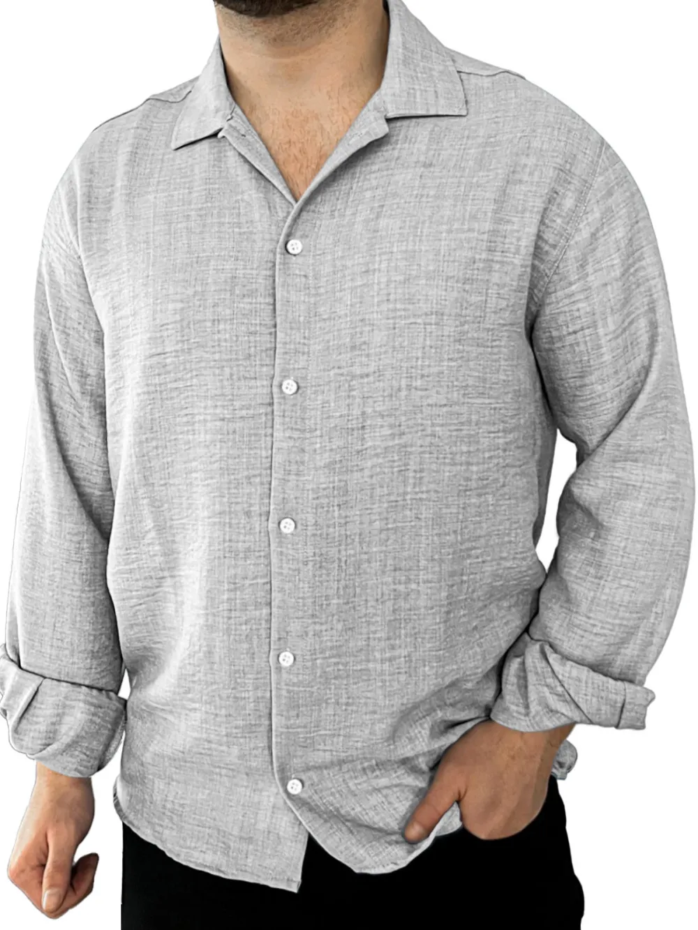 Roomy Long Sleeve Open Collar Shirt