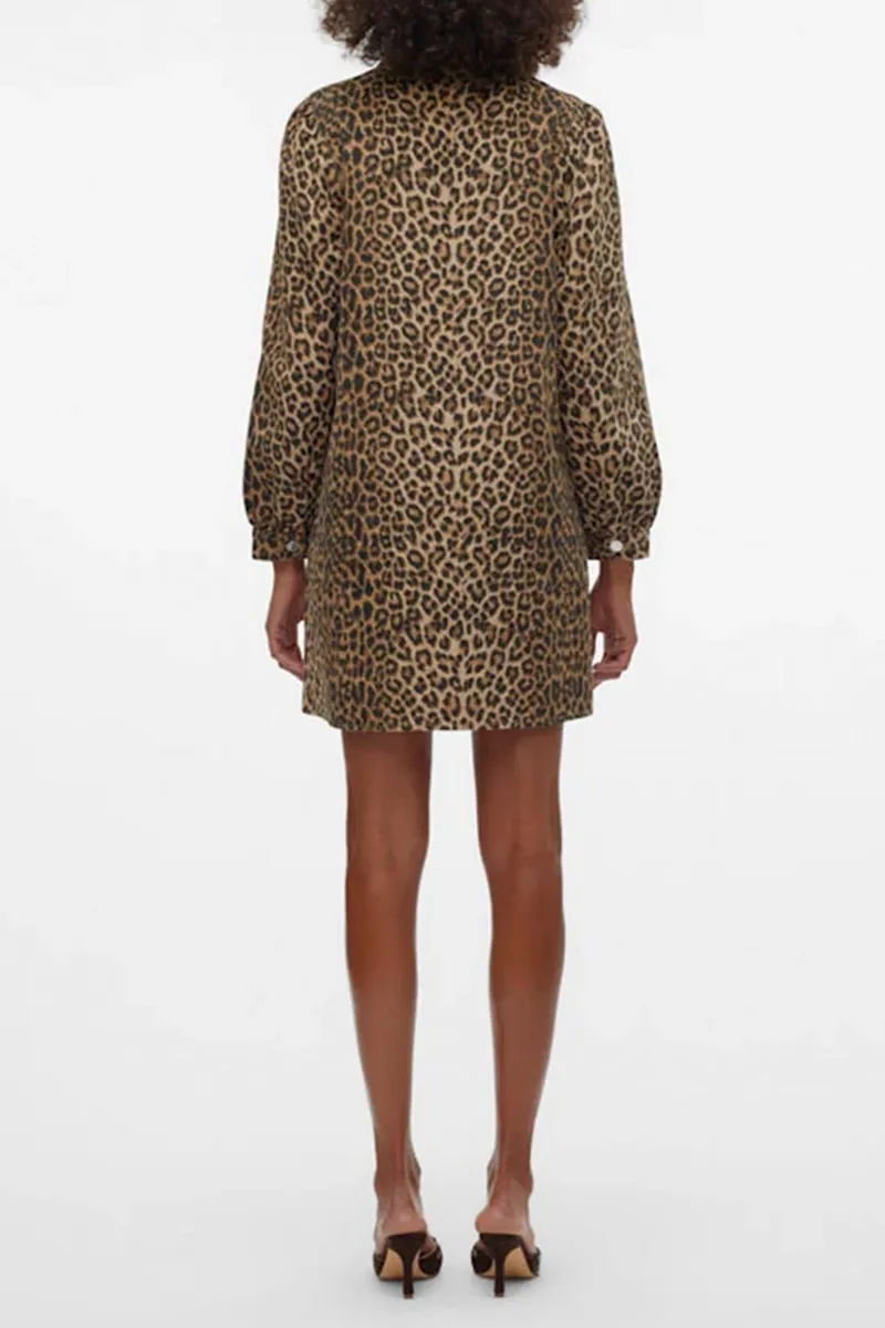 Leopard Print Shirt Collar Button Down Dresses