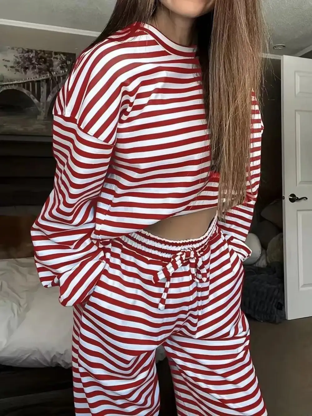 Relaxed Striped Long Sleeve Top and Pants Set