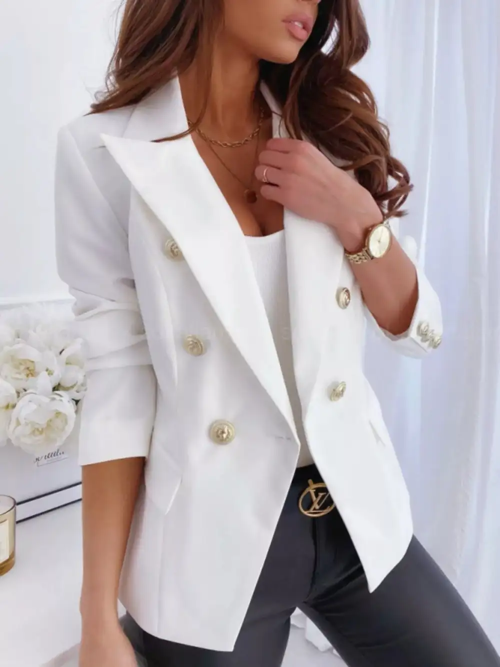 Double-Breasted Long-Sleeve Blazer