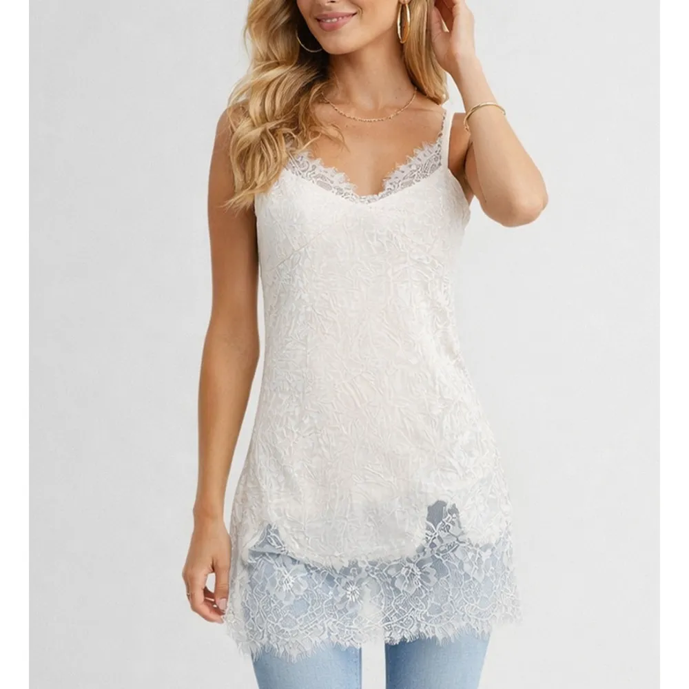Velvet Lace Panel V Neck Chic Cami Top