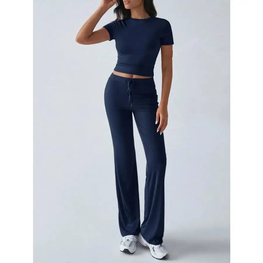 Everyday Round Neck Short Sleeve Top and Pants Set
