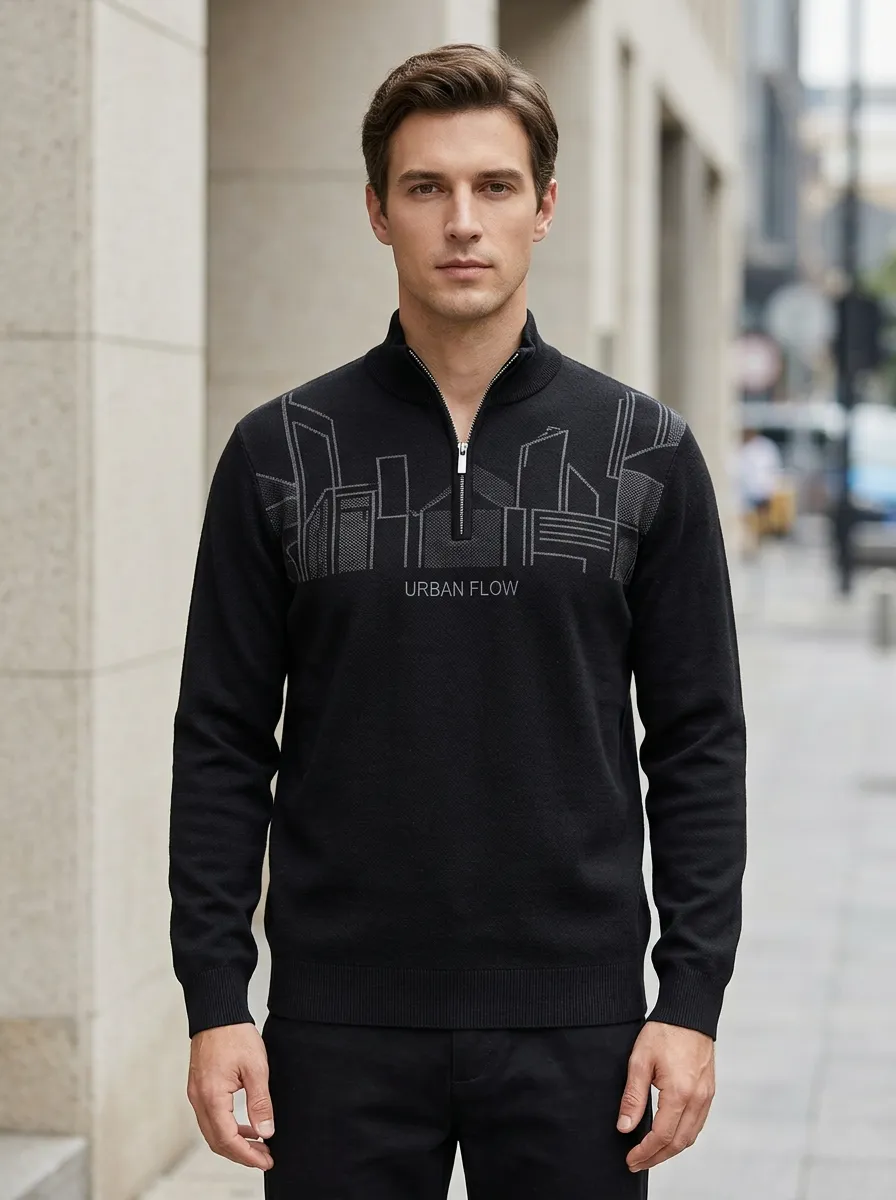 Half-Zip City-Skyline Men's Half-Zip Sweatshirt