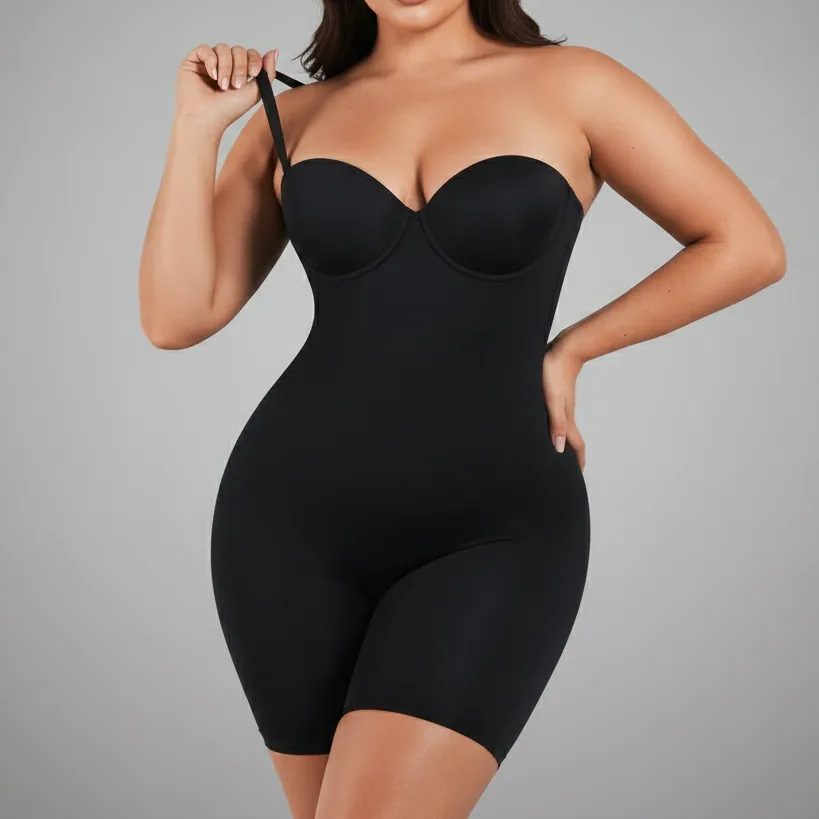 Open Bust Mid Thigh Shaping Bodysuit