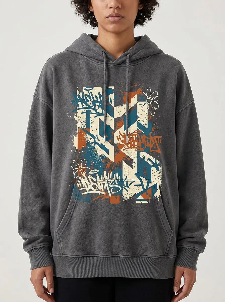 Unisex Streetwear Urban Graffiti Flower Hoodie