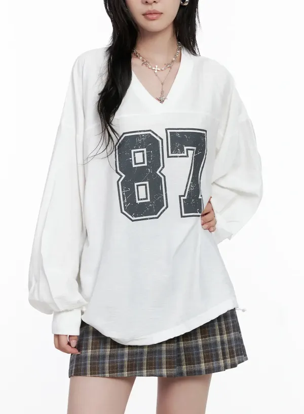 Oversized V-Neck Pullover Top