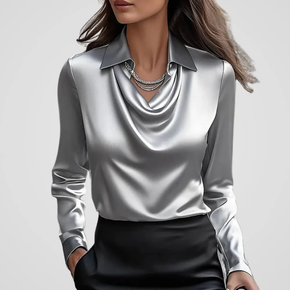  Draped Neck Satin Blouse