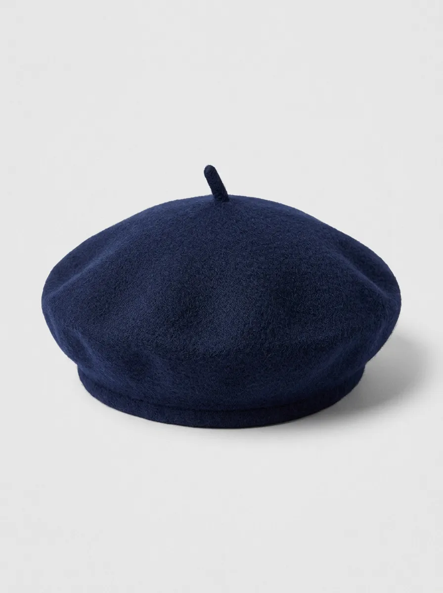 Unisex Minimalist Navy Blue Wool Felt Beret
