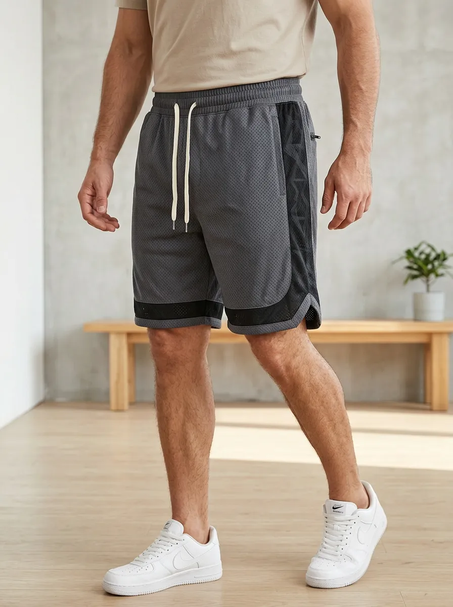 Men's Athletic Gym Training Geometric Pattern Printed Mesh Shorts