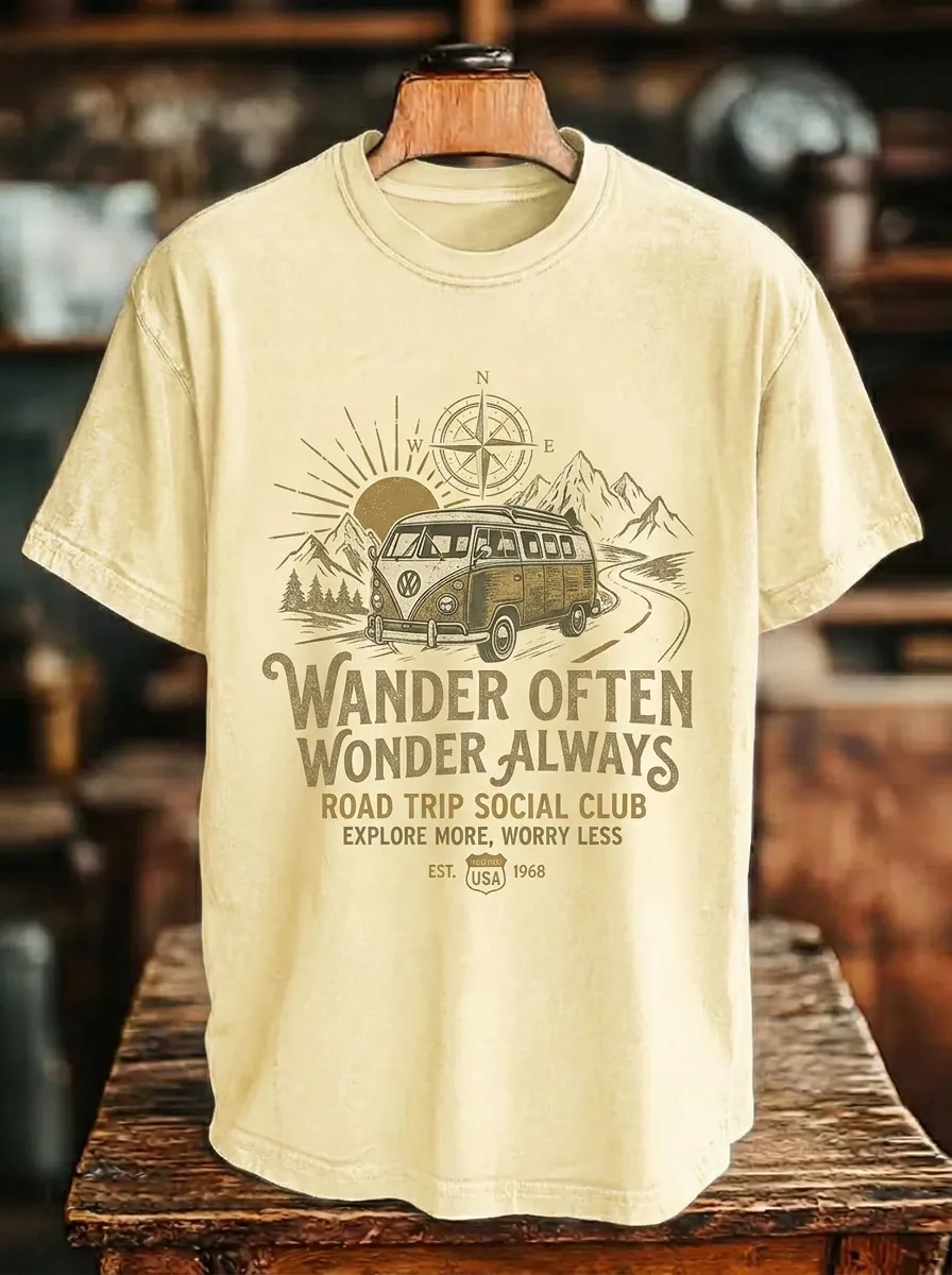 Unisex Wander Often Camper Van Mountain Printed T-shirt