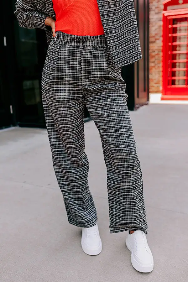 High Waist Relaxed Plaid Pleated Trousers