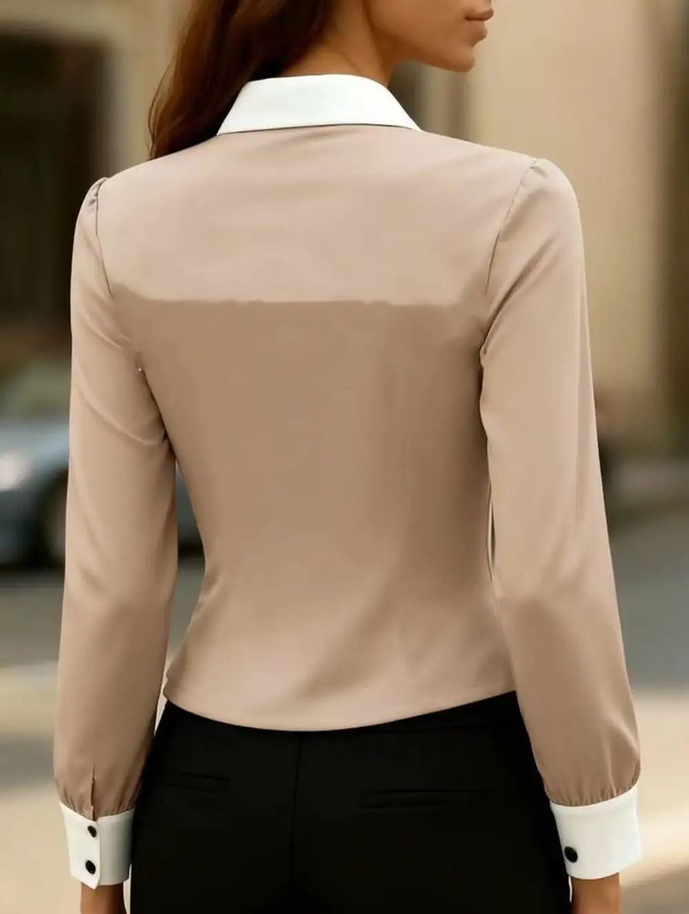 Contrast Lapel Long Sleeve Shirt