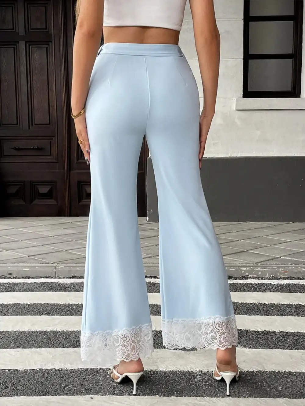 Flare Lace Trim Ruffle Detail Casual Pants