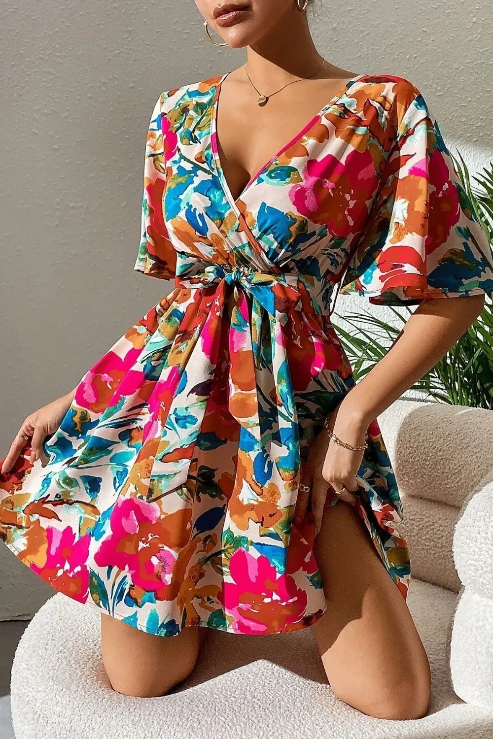 Mature And Sexy Waist-Cinching Hot Pink Dress