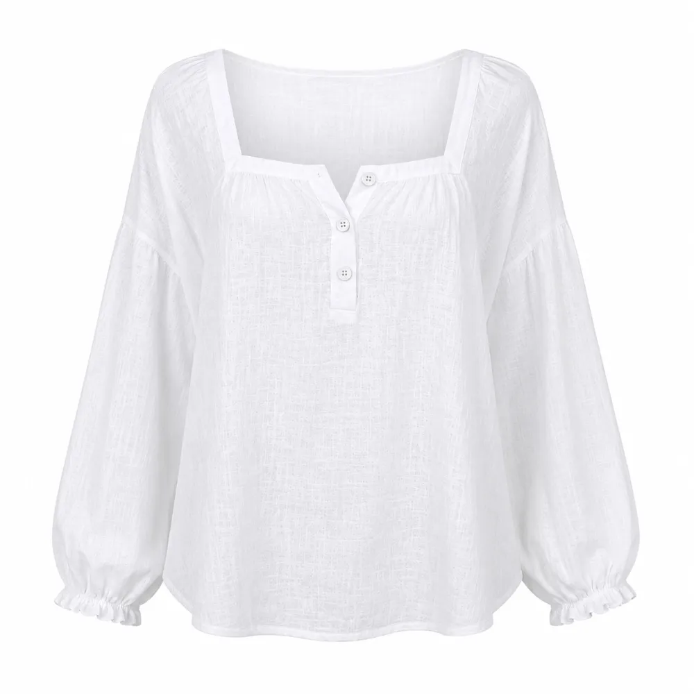 Square-Neck Cotton-Linen Blouse