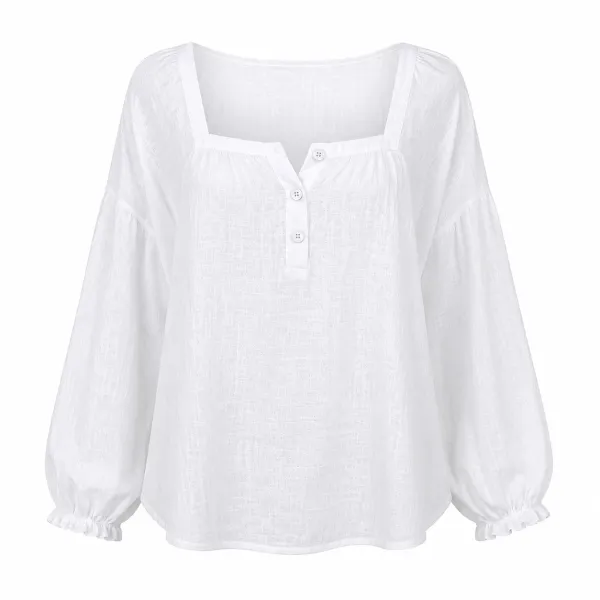 Square-Neck Cotton-Linen Blouse