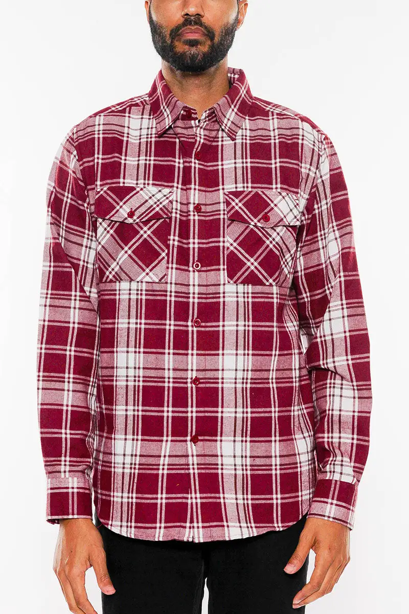 Burgundy White Brushed Flannel Shirt