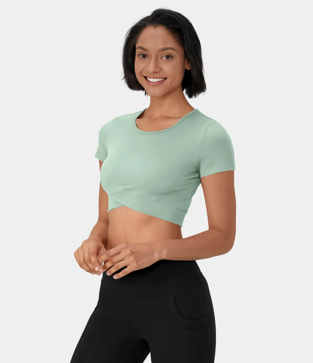 Softlyzero Plush Crossover Hem Cropped Sports Top