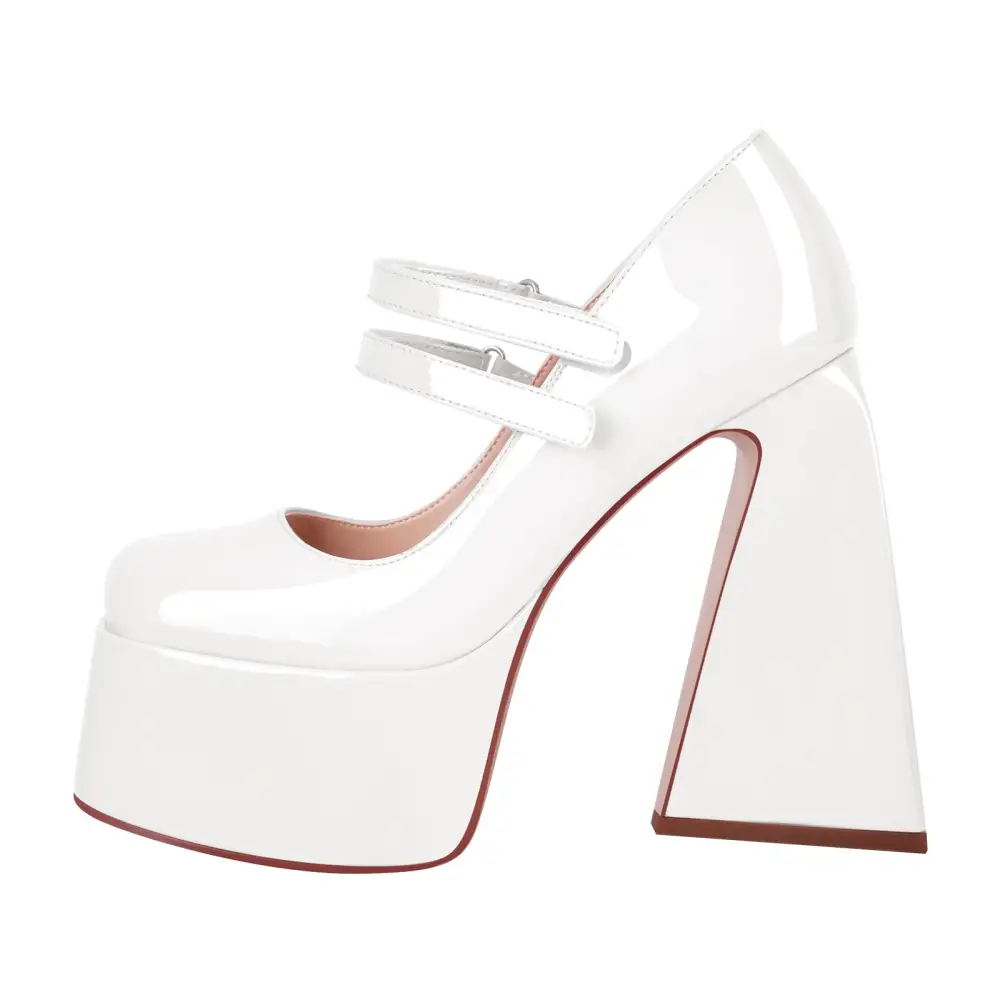 Modern Patent Finish Square Toe Platform Chunky Heel Pumps