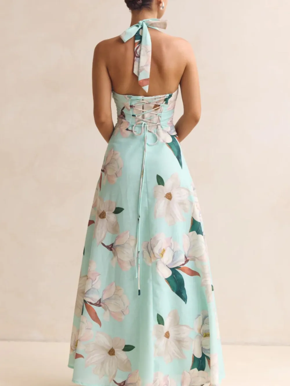 Casual Floral Print Halter Neck Maxi Dress