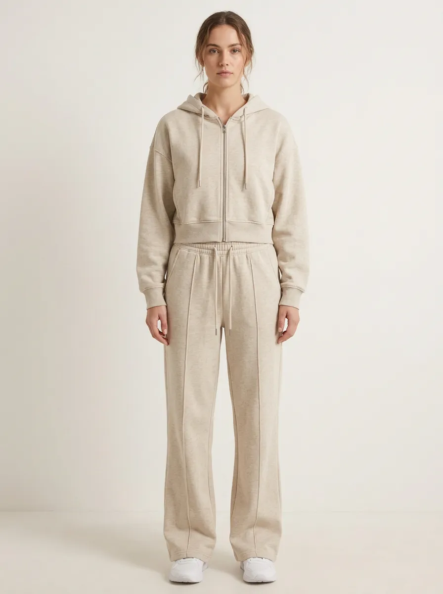 Women's Modern Minimal Cropped Hooded Jacket and Flare Pants Active Set