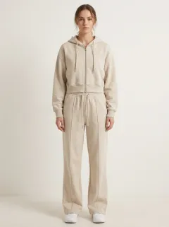 Women's Modern Minimal Cropped Hooded Jacket and Flare Pants Active Set