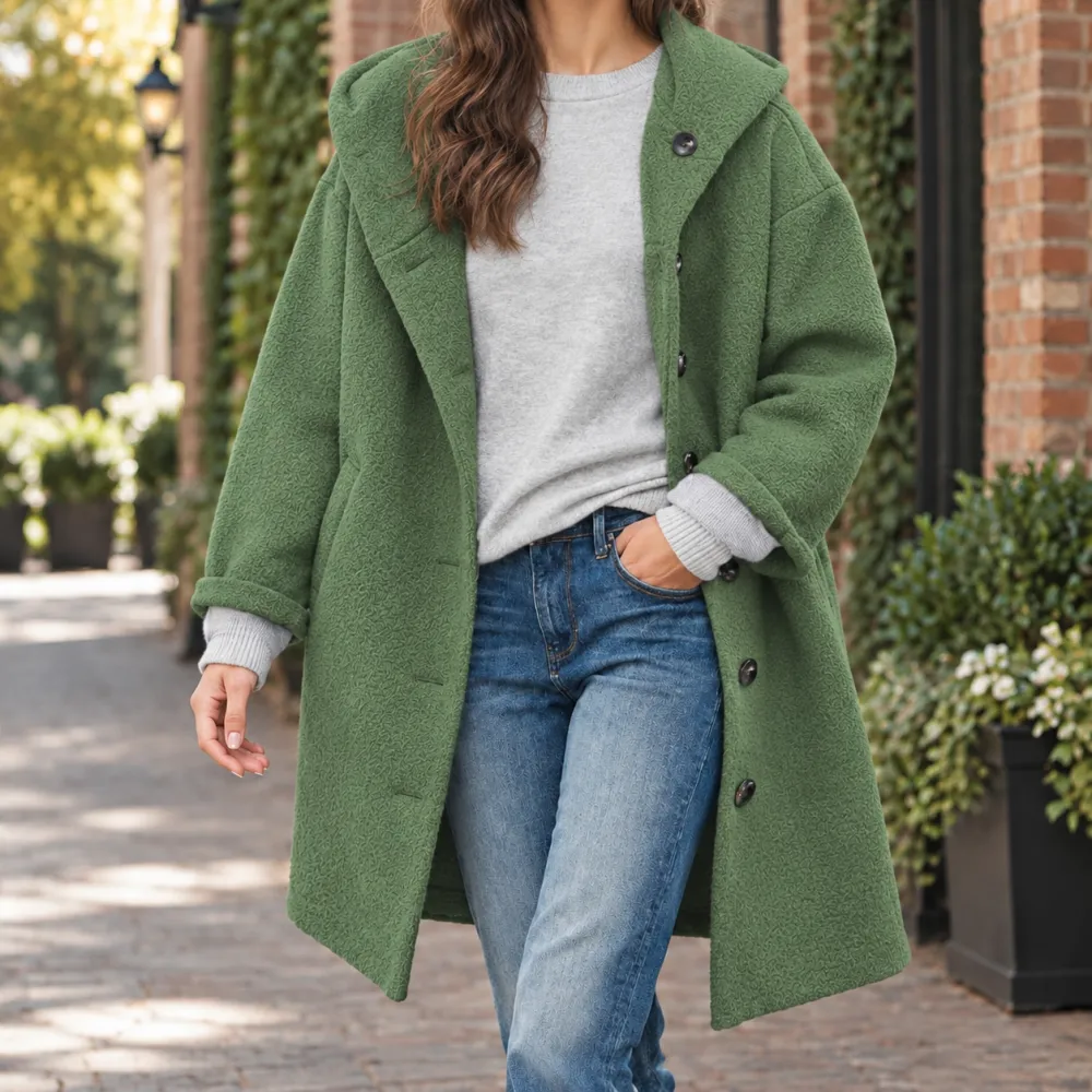 Single-Breasted Hooded Coat