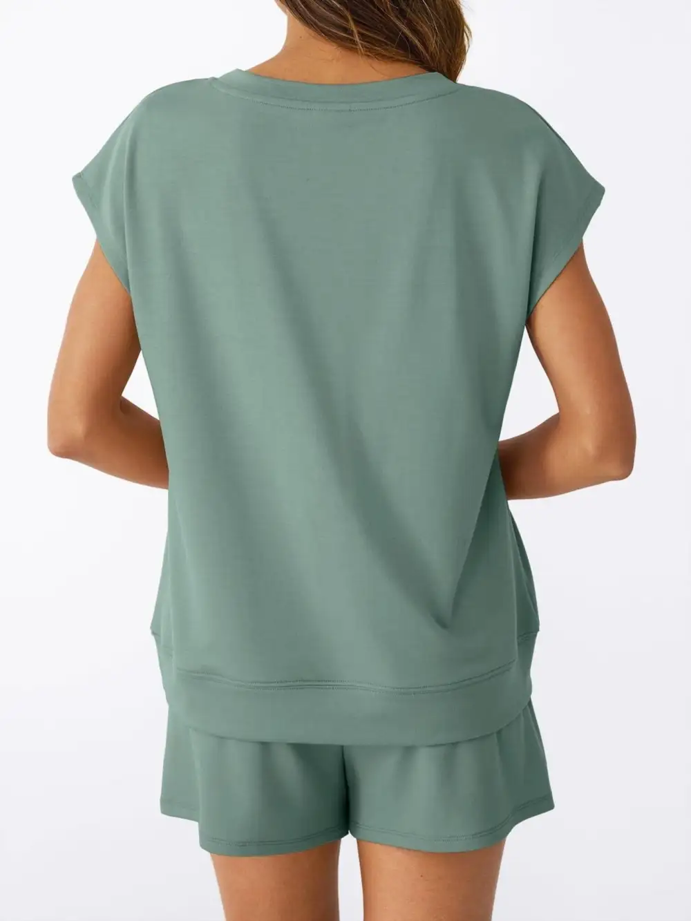 Casual V Neck T Shirt and Shorts Set