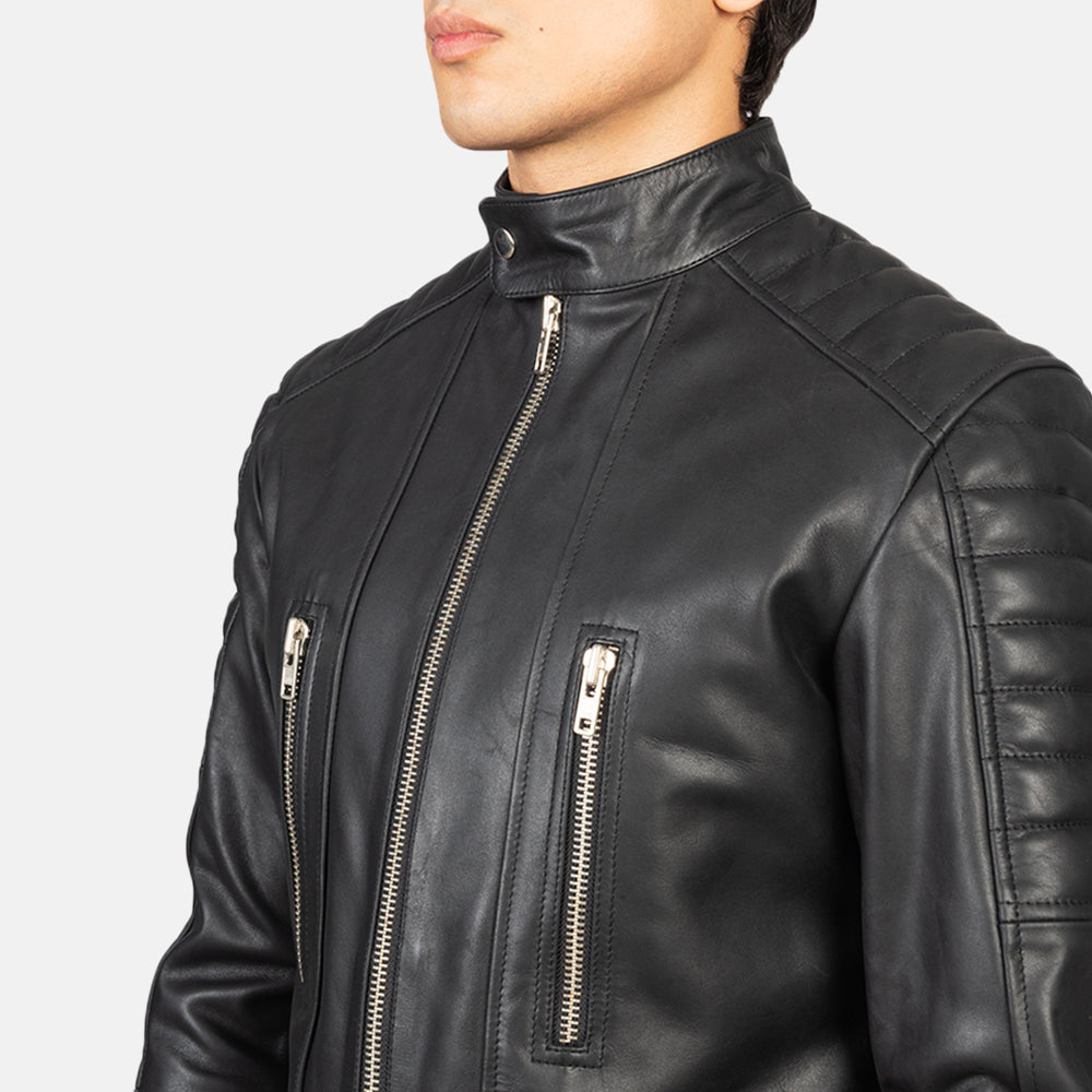Men's Classic Stitched Detail Biker Leather Jacket