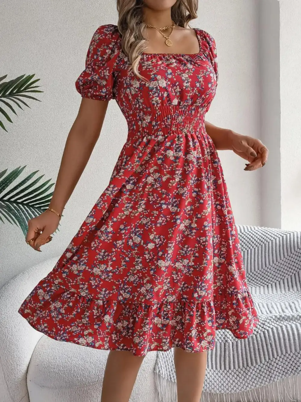 Ruffle Trim Floral Dress