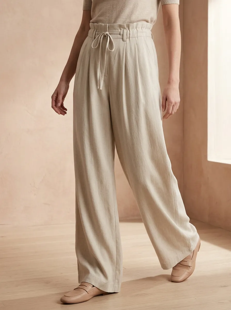 High-Rise Drawstring Casual Casual Wide Leg Pants